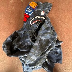 Camo Shark Bape Zip-Up Hoodie Blue Size Medium